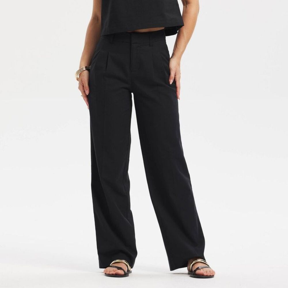 Women's High-Rise Full Wide Leg Trousers - A New Day Black S